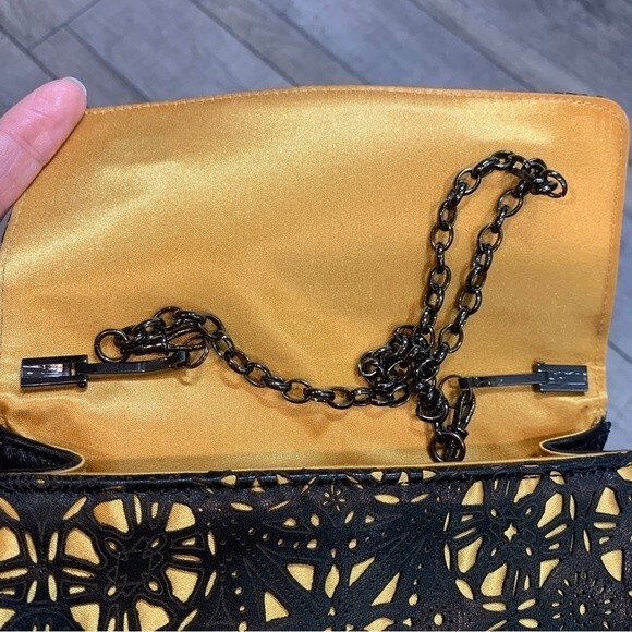 Inge Christopher Charlotte Filligree Black & Gold Leather Clutch - Picture 7 of 10